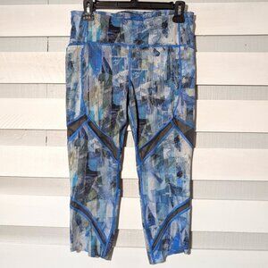 Lululemon On Pace Crop 21" 10 Sun Dazed Blue Leggings With Mesh Panels pockets